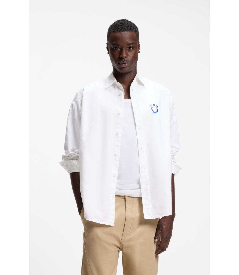 Hugo Oversize Fit Shirt In Oxford Cotton With Logo Embroidery White