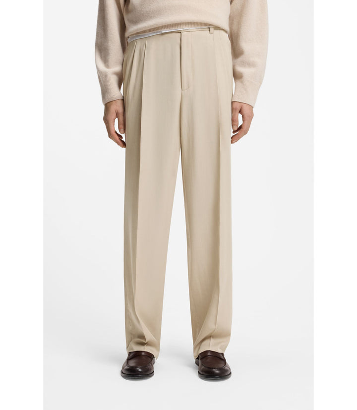 Boss Oversized Fit Trousers In Twill Light Beige