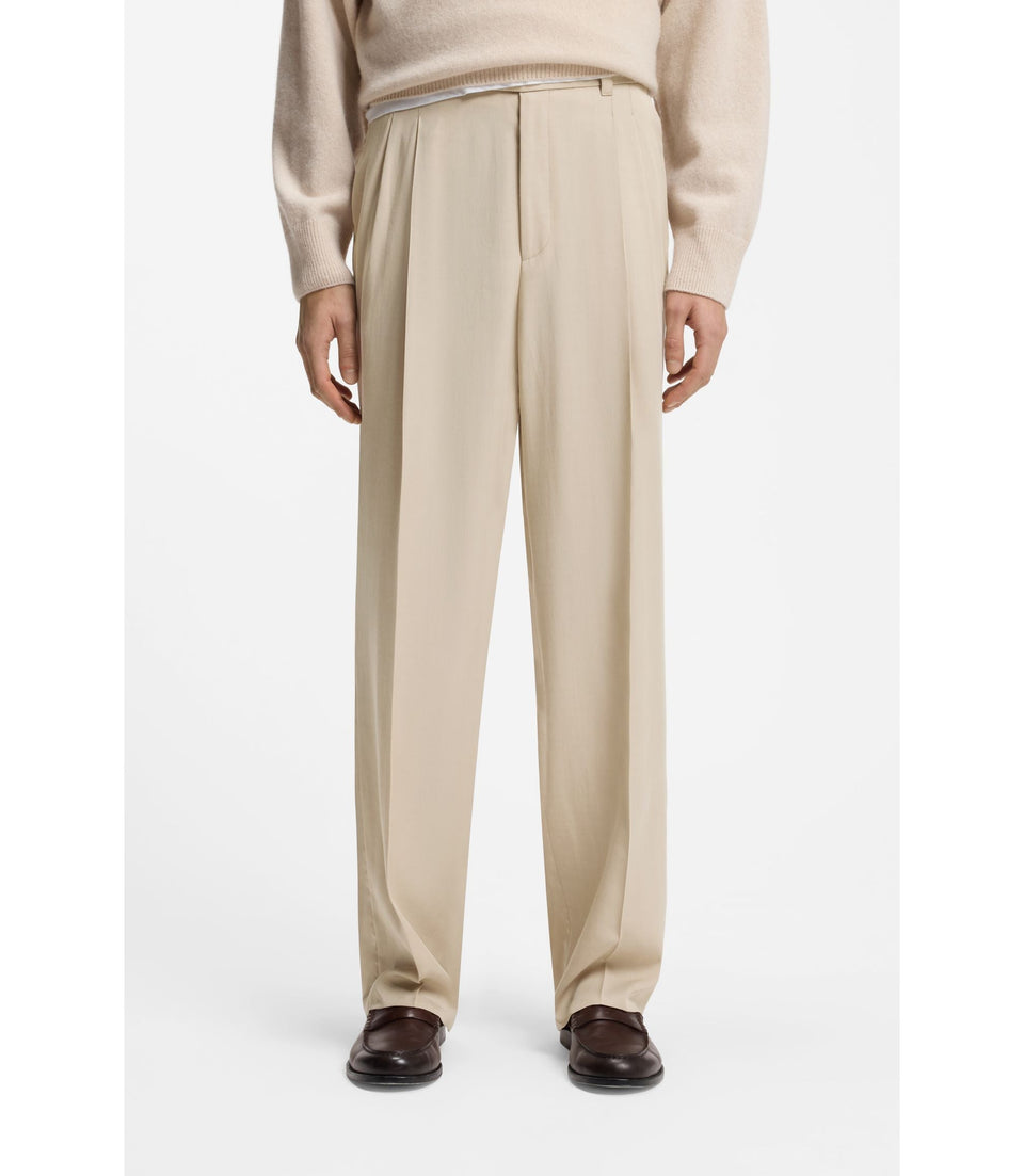 Boss Oversized Fit Trousers In Twill Light Beige
