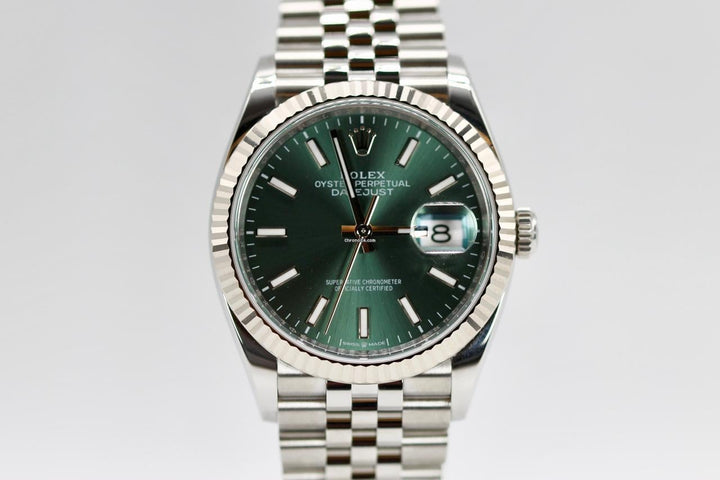 Rolex | Datejust | 126234 | White gold and steel | 36 mm | Steel | Green | Automatic