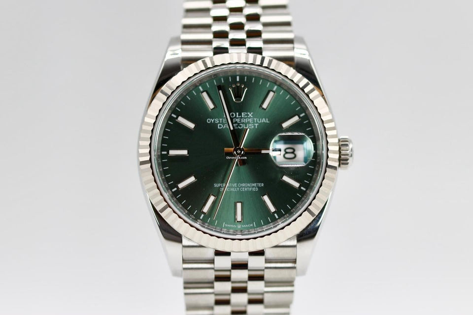 Rolex | Datejust | 126234 | White gold and steel | 36 mm | Steel | Green | Automatic