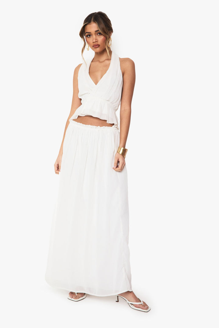 Low Rise Pleated Sweeping Maxi Skirt