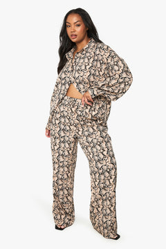 Plus Snake Drawstring Waist Wide Leg Trousers