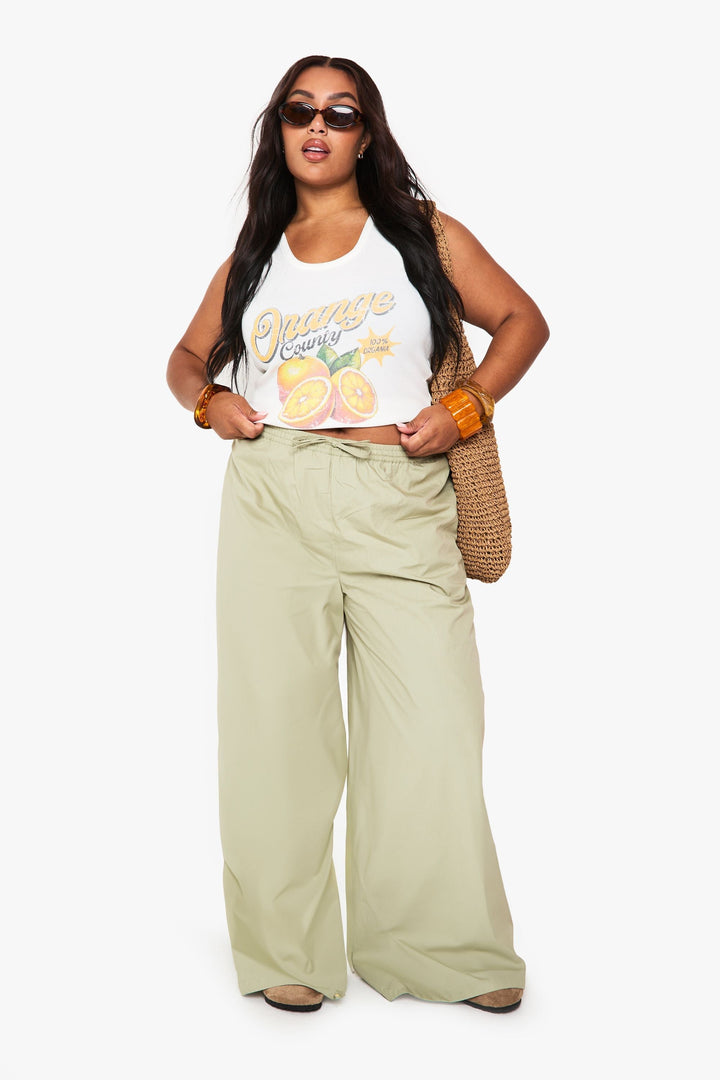 Plus Cotton Poplin Wide Leg Trousers