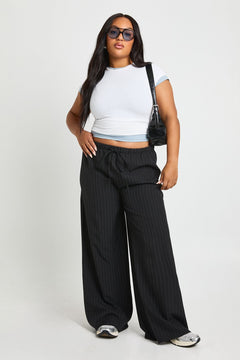 Plus Woven Pinstripe Elasticated Waist Trouser