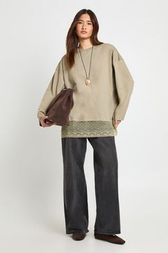 Long Sleeve T-shirt with Lace Hem Trim