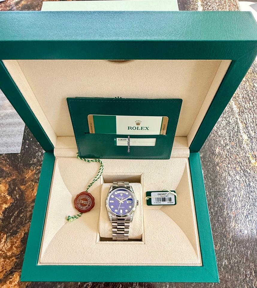 Rolex | Day-Date | 118339 | White gold | 36 mm | White gold | Blue | Automatic