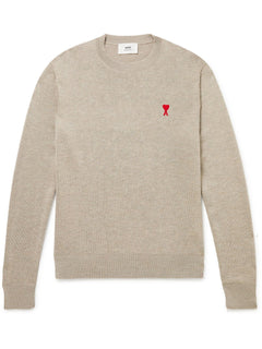 AMI PARIS - Logo-Embroidered Merino Wool Sweater - Neutrals