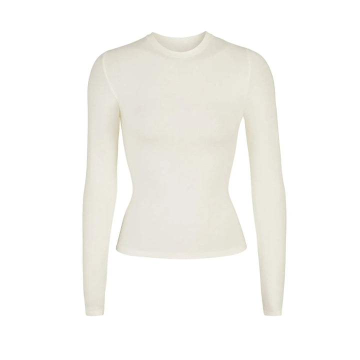 SKIMS COTTON JERSEY LONG SLEEVE T-SHIRT  BONE