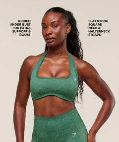 Women's Gymshark Adapt Fleck x Whitney Halterneck Sports Bra Lift Green