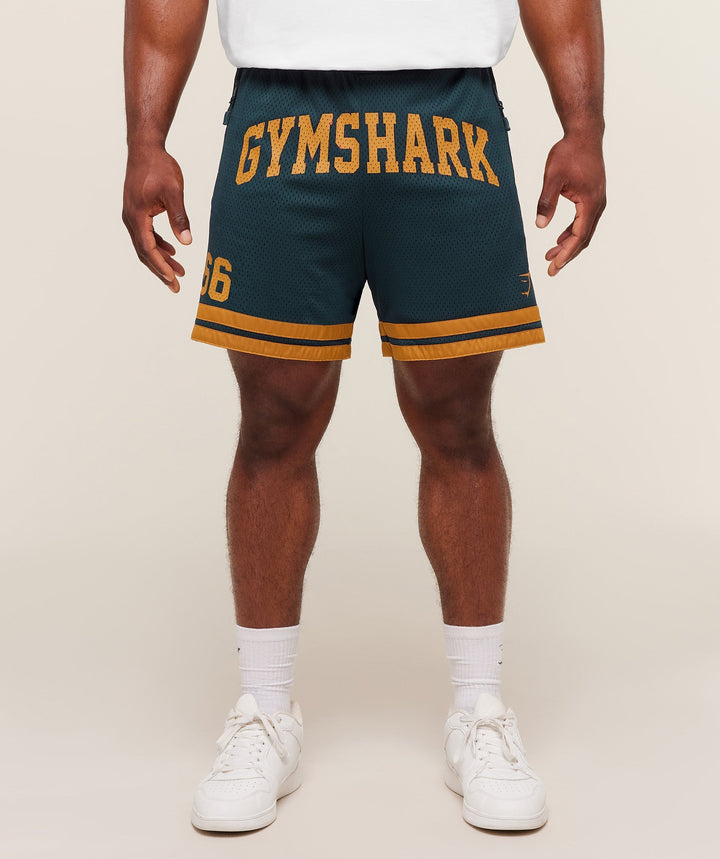 Gymshark Campus Mesh Shorts - Deep Petrol Blue/Antique Gold