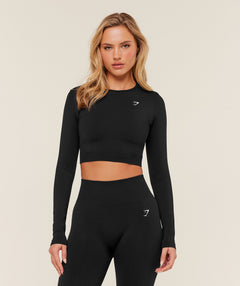 Gymshark Everyday Seamless Long Sleeve Crop Top - Black