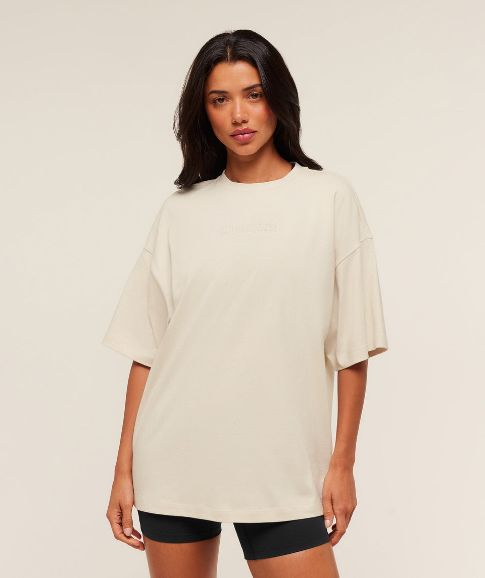 Gymshark Embossed Graphic Oversized T-Shirt - Oat White