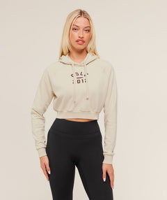 Gymshark Gymshark Lifting Club 2012 Graphic Cropped Hoodie - Stone Beige/Wash