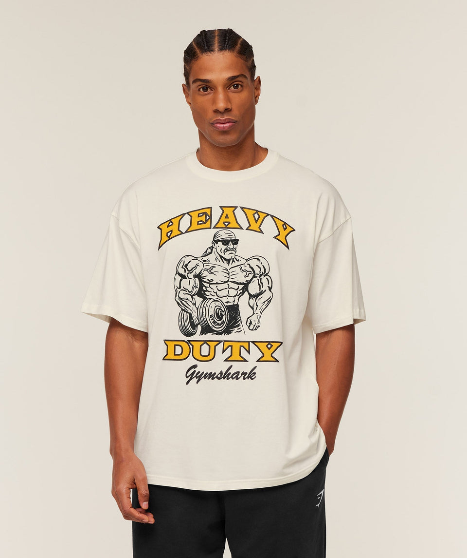 Gymshark Heavy Duty Bro Graphic T-Shirt - GS Soft White