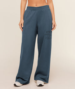 Women's Gymshark Stacked Graphic Wide Leg Joggers Stealth Blue