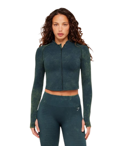 Women's Gymshark Steel Seamless Zip Up Top Deep Petrol Blue