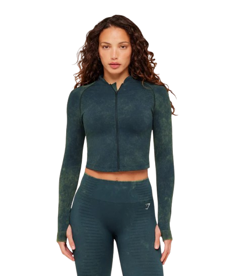 Women's Gymshark Steel Seamless Zip Up Top Deep Petrol Blue