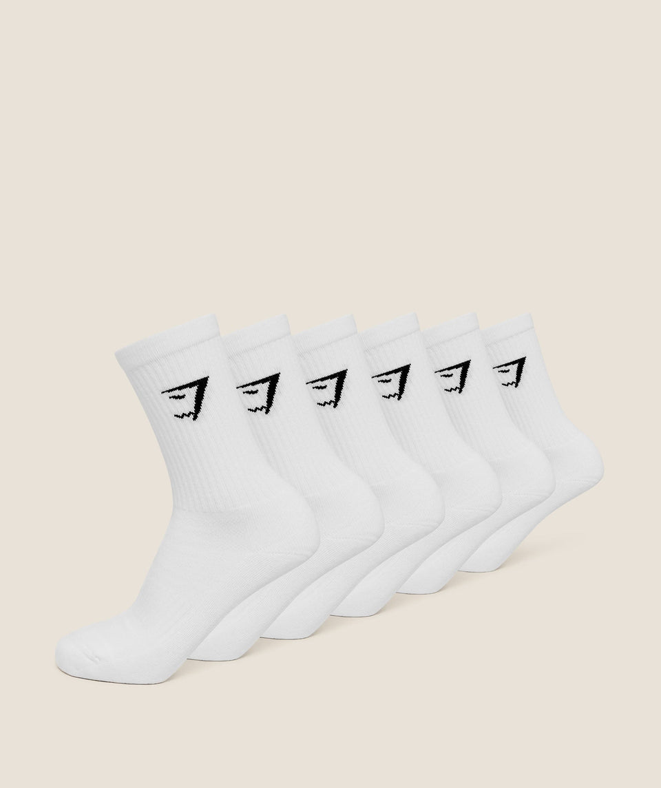 Gymshark Crew Socks 6Pk GS White
