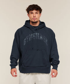 Gymshark Retro Collegiate Graphic Hoodie Heavy Blue