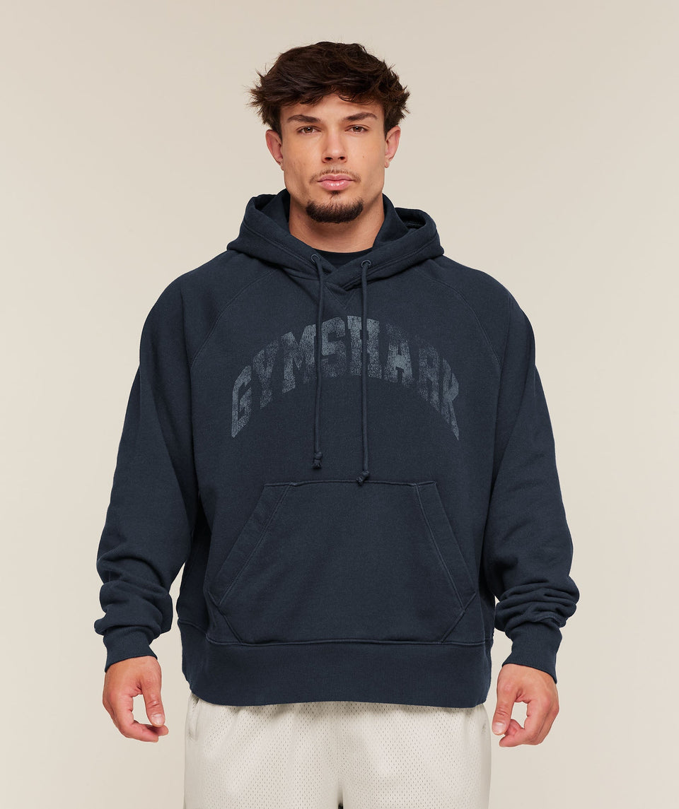 Gymshark Retro Collegiate Graphic Hoodie Heavy Blue