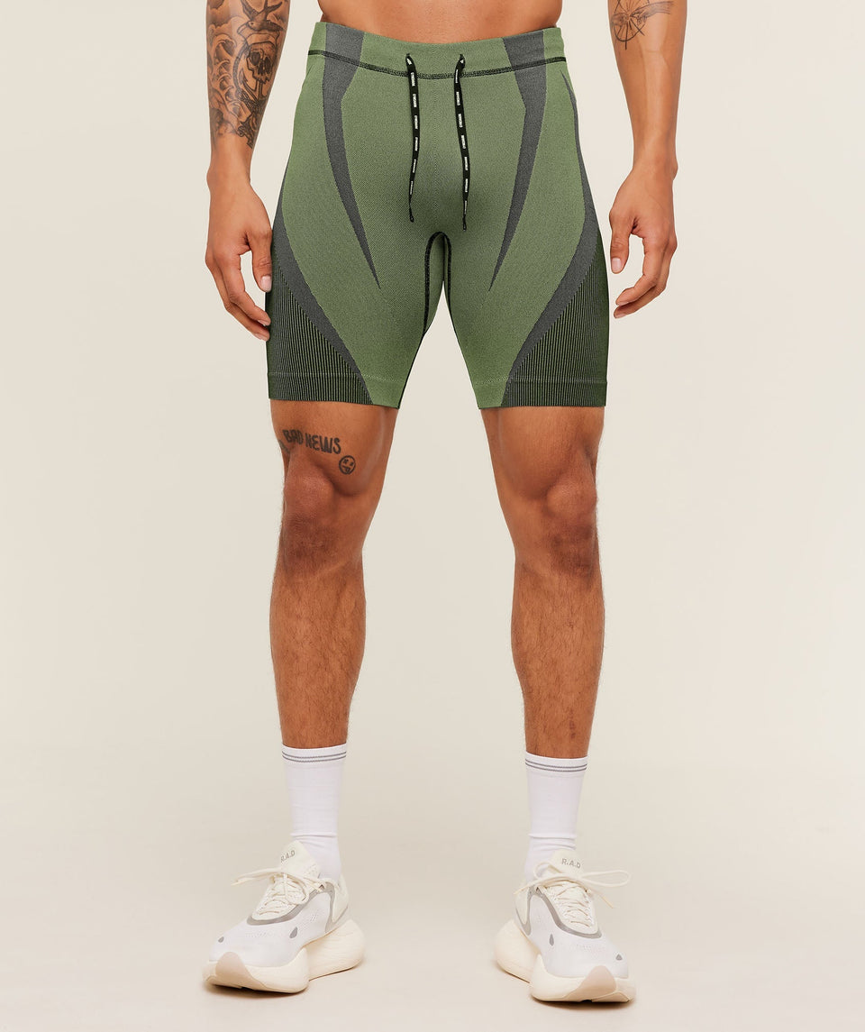 Gymshark Seamless Running Half Tight -  Stealth Blue /  Sorbet Yellow