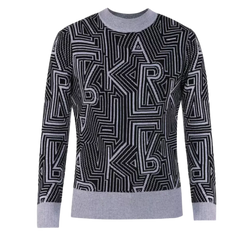 Karl Lagerfeld Men Grey Up Down Geo Pattern Knitted Sweater