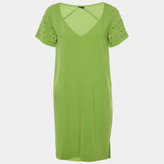 Joseph Green Stretch Crepe Eyelet Detail Shift Dress