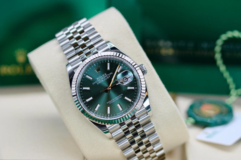Rolex | Datejust | 126234 | White gold and steel | 36 mm | Steel | Green | Automatic