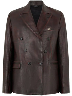 leather double-breasted blazer