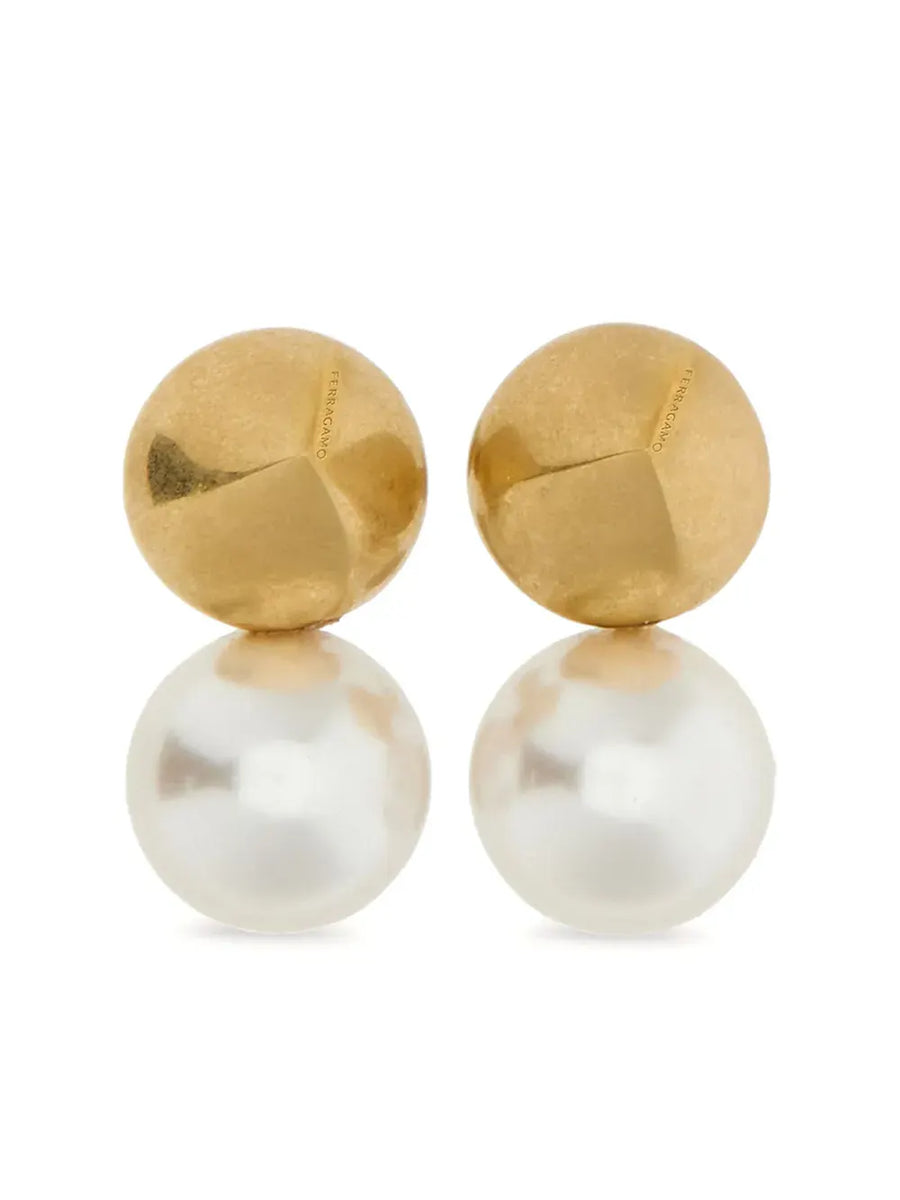 logo-engraved bead-pendant earrings
