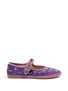 Mary-Jane endouce velvet ballerina with bow embroidery