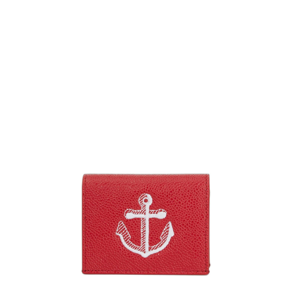 Pebble Grain Leather Anchor Double Card Holder