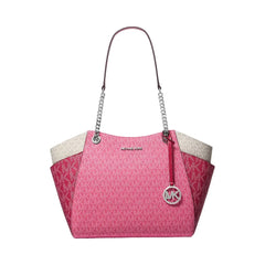 Michael Kors Jet Set Large Color-Block Signature Logo Shoulder Bag Dark Raspberry Multi