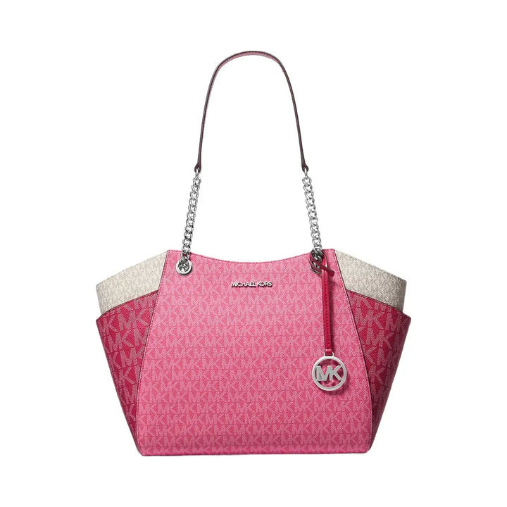 Michael Kors Jet Set Large Color-Block Signature Logo Shoulder Bag Dark Raspberry Multi