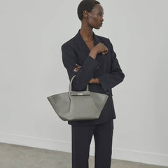 DeMellier The Midi New York stone grey small grain ecru stitching