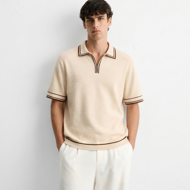 Monaco Knit Polo – Warm Oat