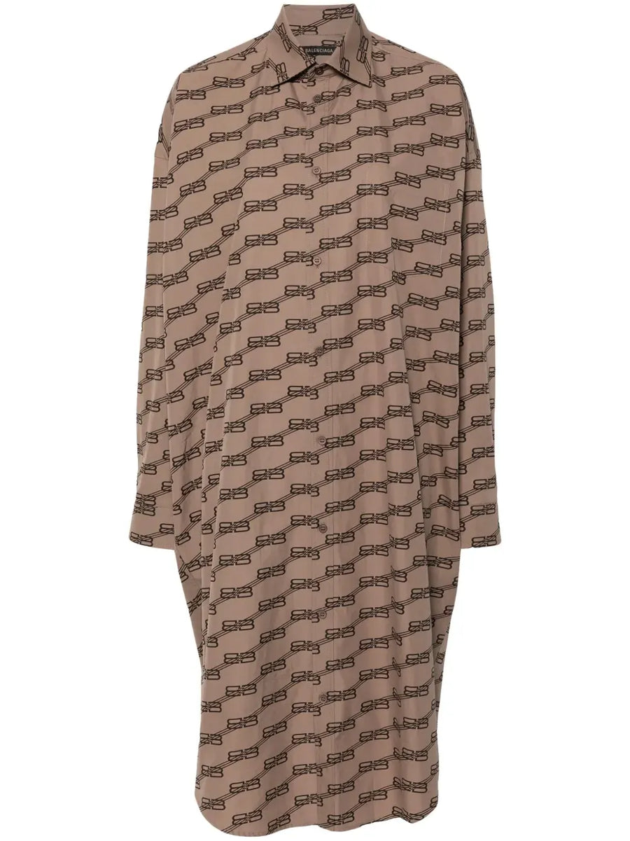 monogram-print long-sleeve shirtdress