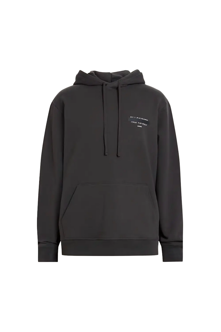 ALLSAINTS Redact Pullover Embroidered Logo Hoodie Washed Black