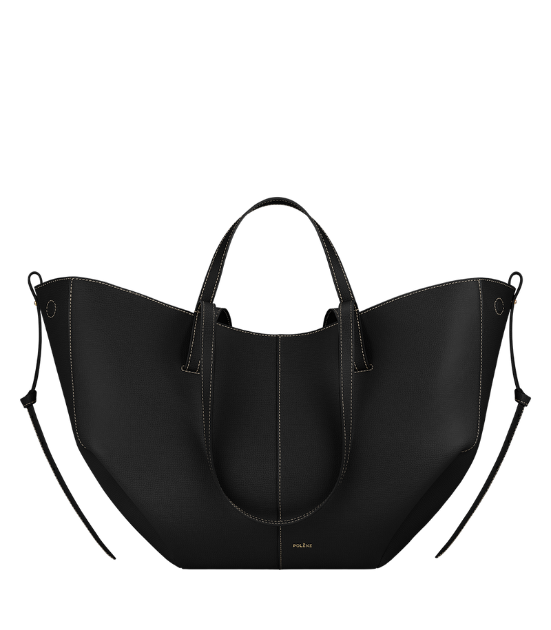 Polene Cyme Textured Black with Ecru Stitching