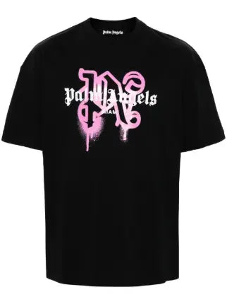 Palm Angels Miami Monogram Spray-print T-Shirt black/pink