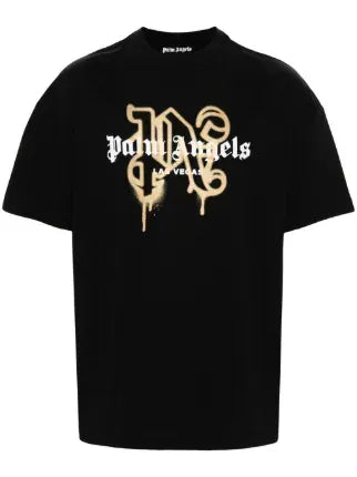 Palm Angels Las Vegas Monogram Print T-Shirt Gold Tone Graffiti
