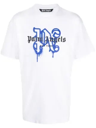 Palm Angels New York monogram-print T-Shirt Blue