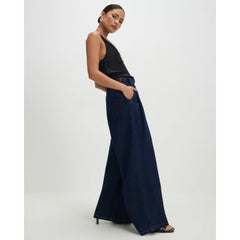 Petite Blue High Rise Pleated Wide Leg Jeans