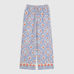 Petite Blue Printed Linen Blend Trousers
