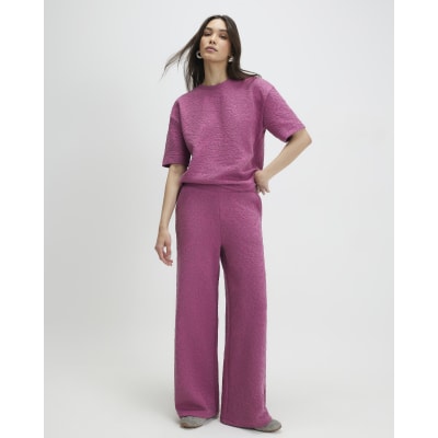 Pink Jacquard Wide Leg Trousers