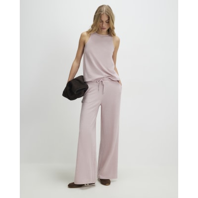 Pink Metallic Drawstring Wide Leg Trousers
