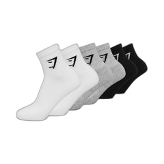Gymshark Midi Socks 6pk - White/Light Grey Core Marl/Black