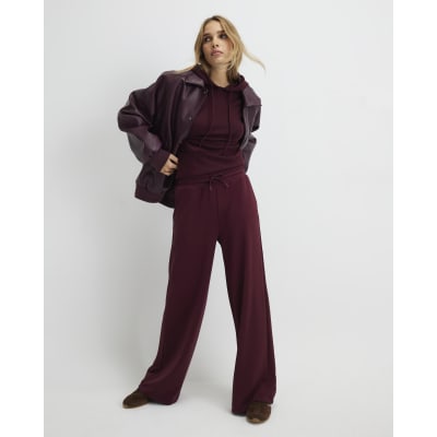 Red Premium High Waisted Wide Leg Joggers