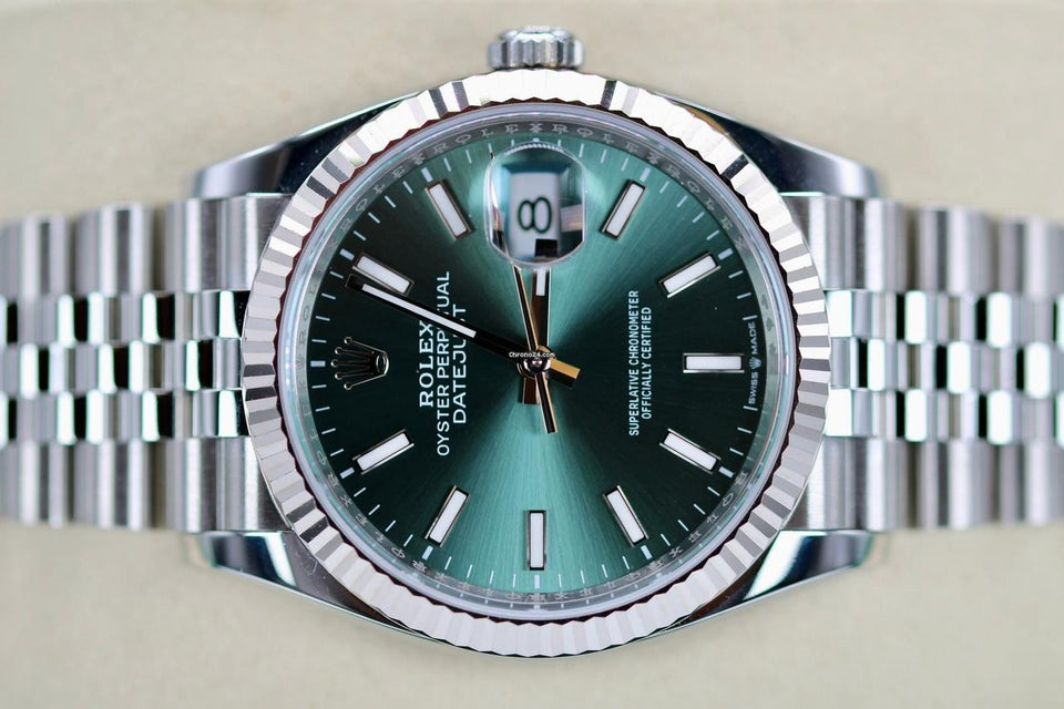 Rolex | Datejust | 126234 | White gold and steel | 36 mm | Steel | Green | Automatic